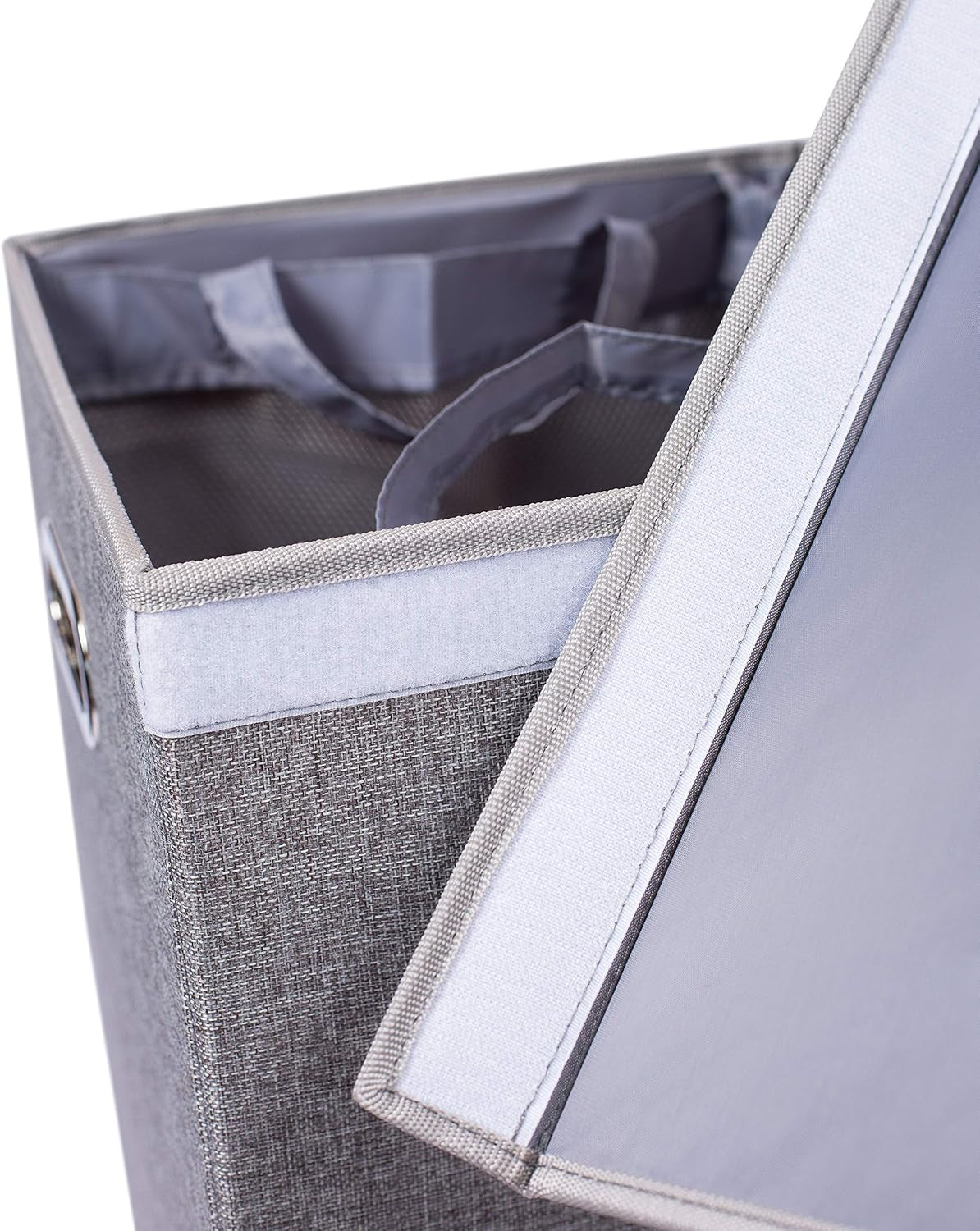 Laundry Hamper with Lid | Removable Bags for Sorting Clothes | Sectioned Laundry Basket for Bedroom & Bathroom | Collapsible Storage Bin with Cover | Single, Grey