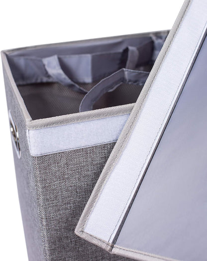 Laundry Hamper with Lid | Removable Bags for Sorting Clothes | Sectioned Laundry Basket for Bedroom & Bathroom | Collapsible Storage Bin with Cover | Single, Grey