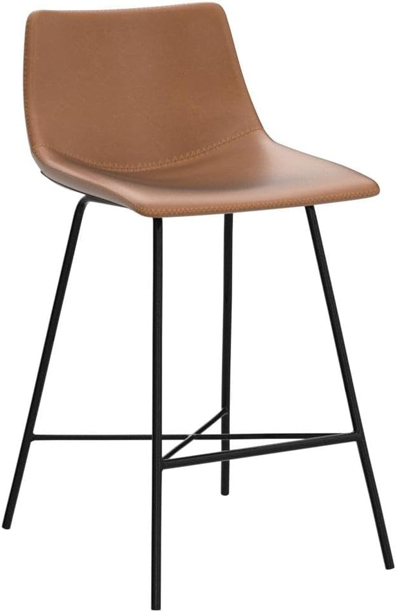 Paxton Leather Counter Stools 24 Inches – Set of 2 - Counter Height Bar Stools with Back – Modern Barstools for Kitchen Island or Counters – Faux Leather & Matte Black Steel Base – Tan