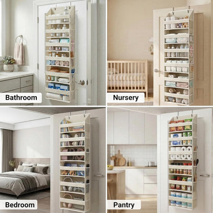 UPGRADED 6 Tiers over the Door Organizer Hanging - 100D EXTRA THICK & 50Lbs HUGE CAPACITY, 12 Side Mesh Pockets over the Door Shoe Organizer, Hanging Closet Organizer (Ivory, 1Pc)