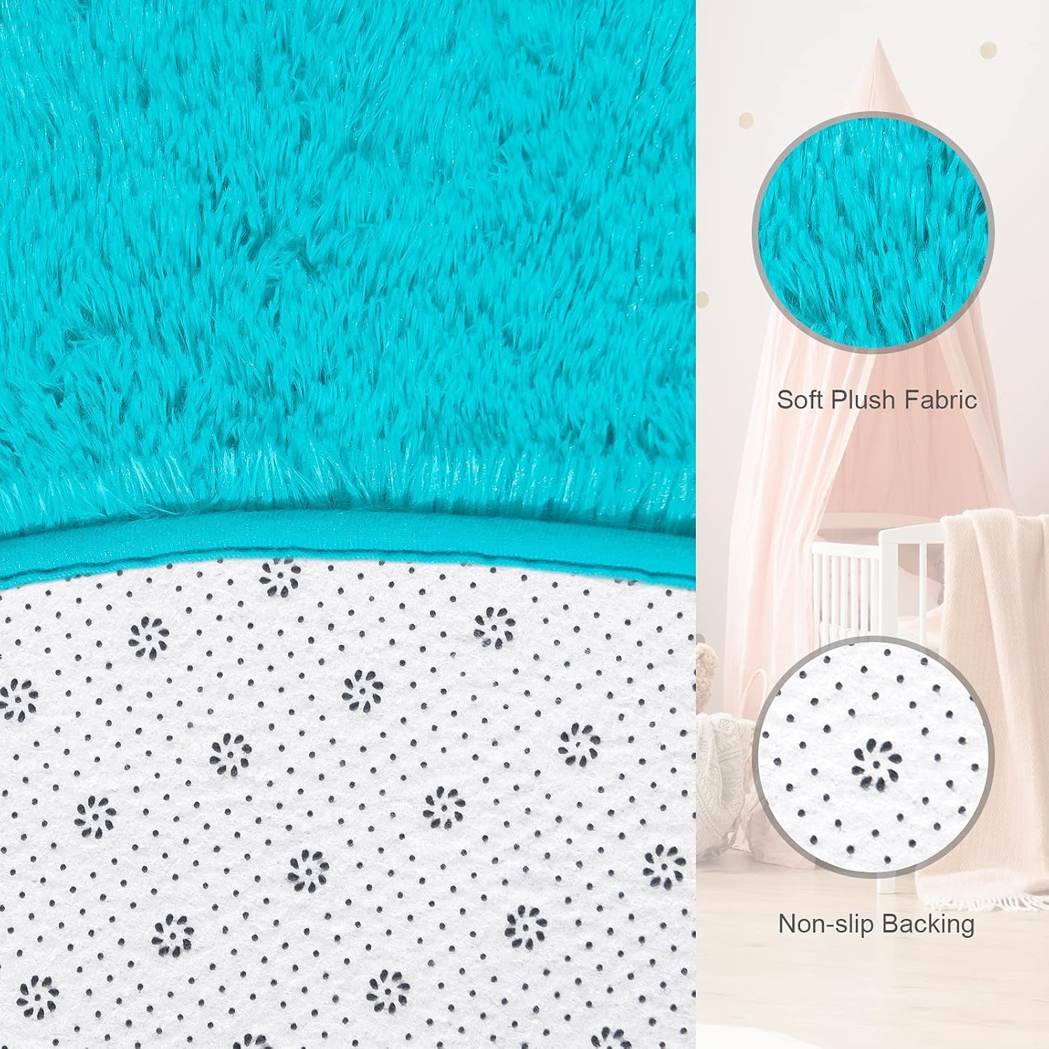 Fluffy round Rug Nursery Rug, Turquoise Blue Circle Rug Kids Rug, 4 X 4 Feet