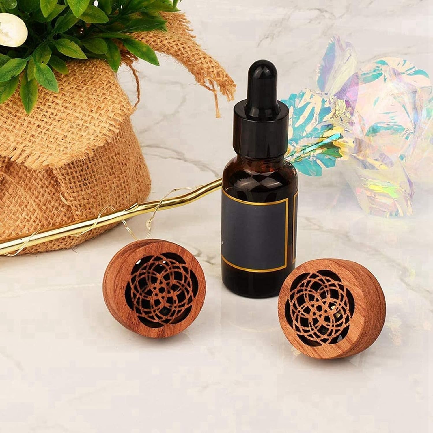 Car Essential Oil Diffuser, 2 Pcs Portable Mini Vent Clip Wooden Flower Car Diffuser for Women
