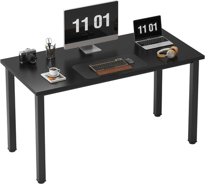 Computer Desk, 47 Inch Home Office Desk, Modern Simple Style Home Office Gaming Desk, Basic Writing Table for Study Student, Black Metal Frame, Black Table Top
