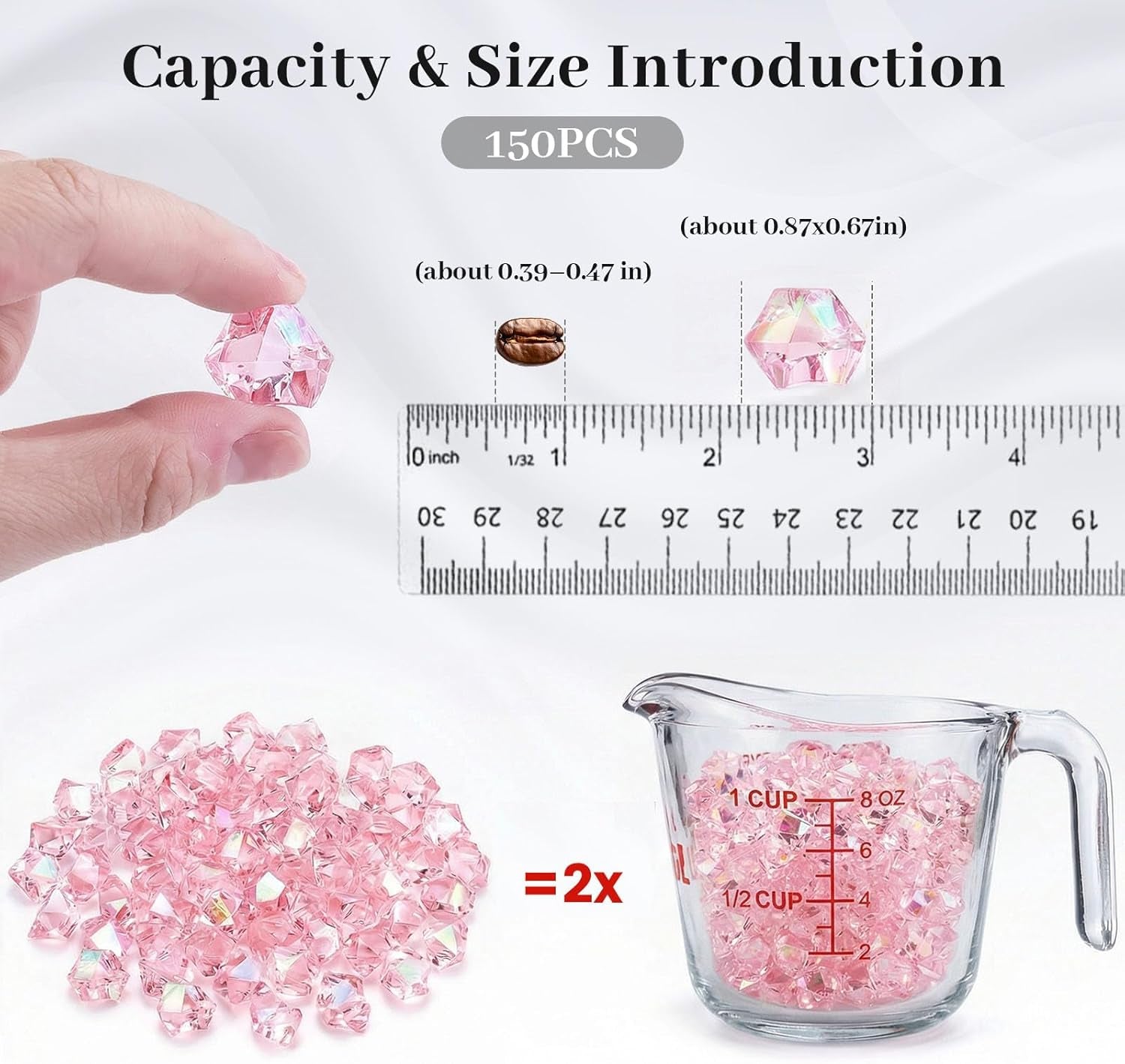 Pink Fake Ice, 150PCS Acrylic Fake Diamonds, Plastic Crystals Gems, Vase Fillers DIY Craft Makeup Brush Rocks Wedding Party Table Centerpieces Scatter Decorations