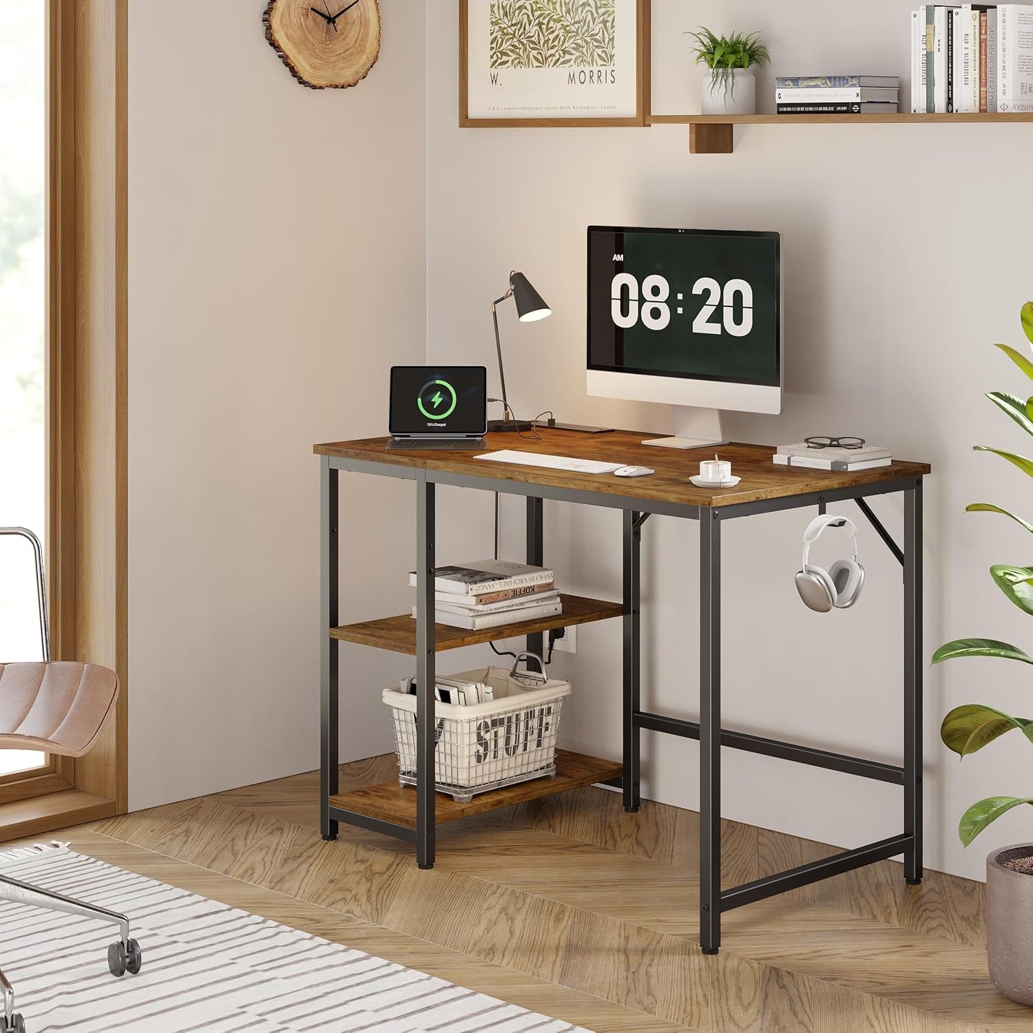 Home Office Computer Desk with Wooden Storage Shelf,Office Desk and Gaming Table with Splice Board,2-Tier Industrial Morden Laptop Study Writing Desk,55 X 24 Inches(Vintage Oak)