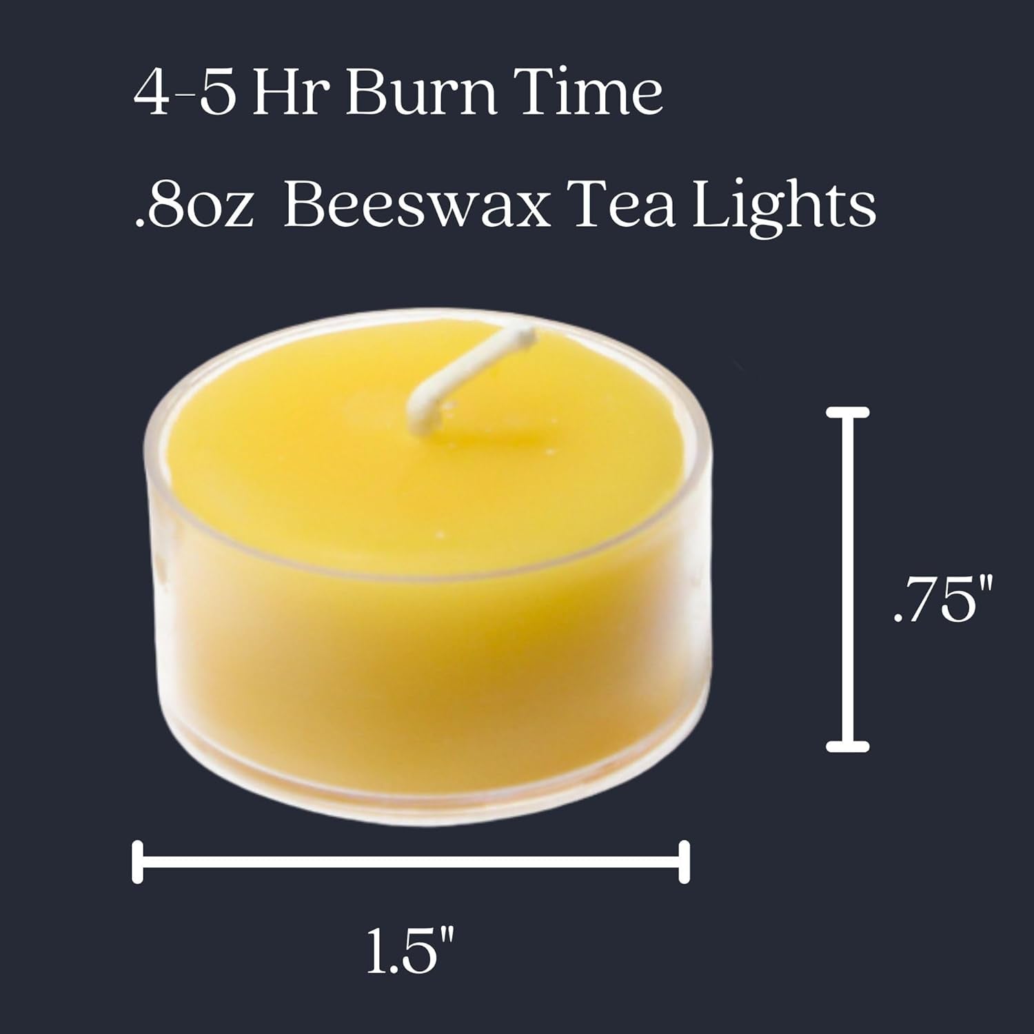 Tea Light Candles, 100% Pure Natural Bees Wax, Yellow Tea Lights, Fragrance Free, Paraffin & Soy Free Candle Wax, Clean Burning, Long Lasting (4-5 Hrs), American Made, 24 Pack