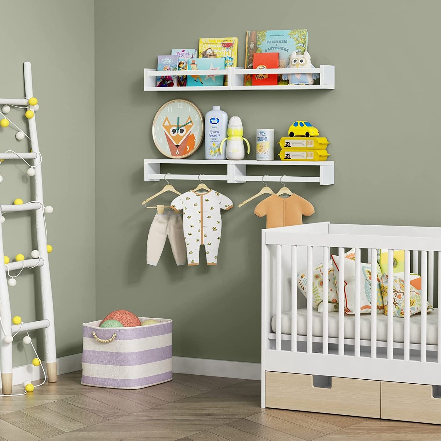 Floating Nursery Book Shelves for Wall Set of 4, Wall Bookshelf for Kids Room, White Wood Hanging Bookshelves Book Shelf for Baby Toddler Childrens Boy Girl Bedoom Toy and Decor Storage