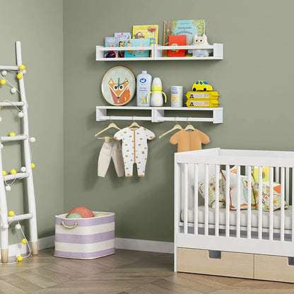 Floating Nursery Book Shelves for Wall Set of 4, Wall Bookshelf for Kids Room, White Wood Hanging Bookshelves Book Shelf for Baby Toddler Childrens Boy Girl Bedoom Toy and Decor Storage