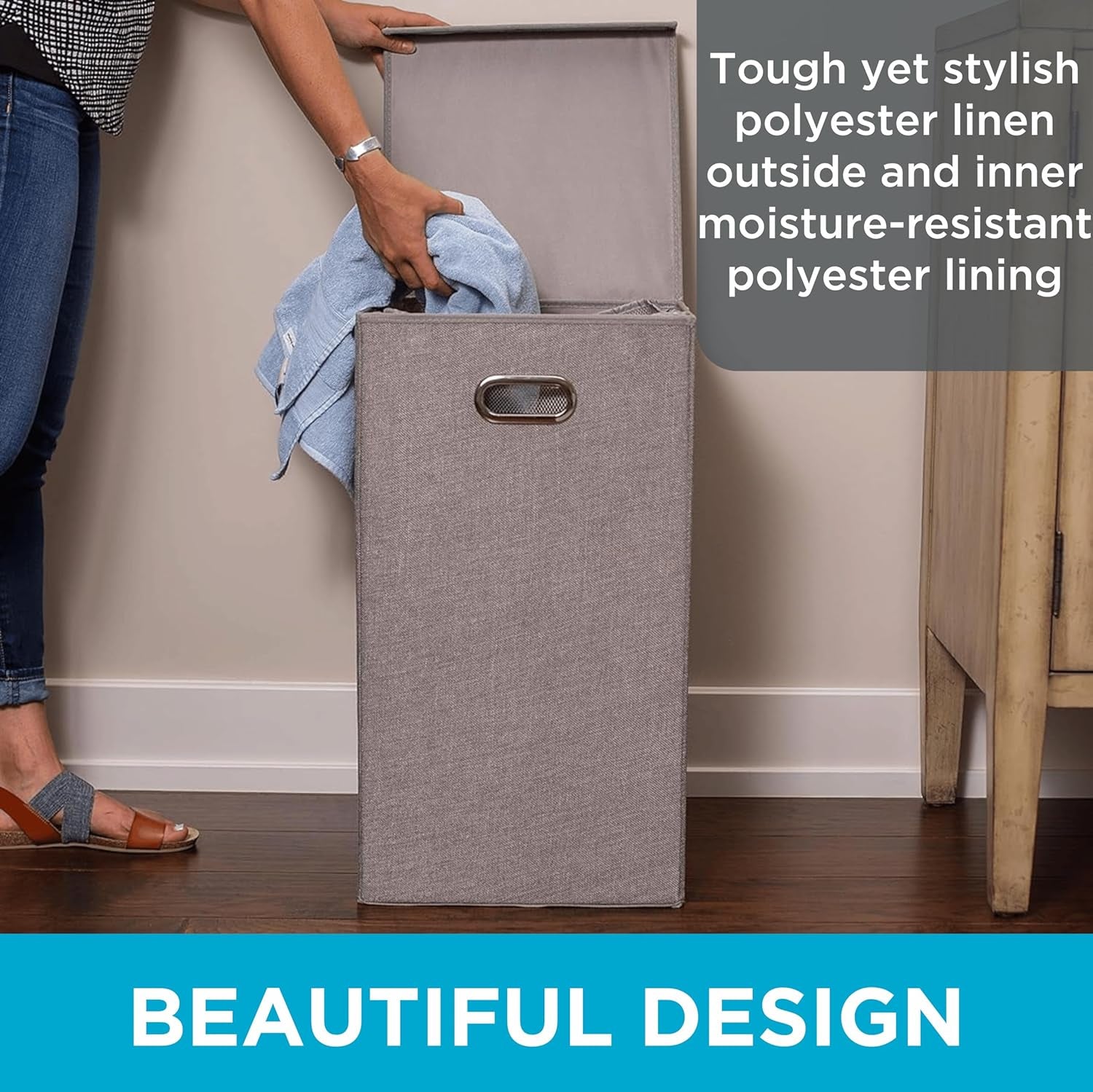 Laundry Hamper with Lid | Removable Bags for Sorting Clothes | Sectioned Laundry Basket for Bedroom & Bathroom | Collapsible Storage Bin with Cover | Single, Grey