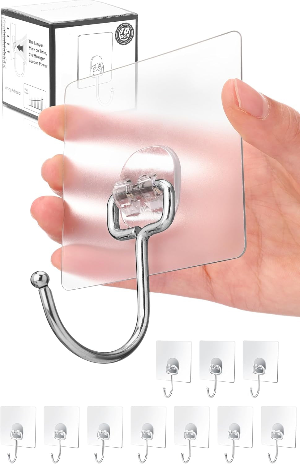 10-Pack All-Purpose Large Adhesive Hooks for Hanging, Banana Hook, Heavy Duty Adhesive Hooks 37 Lb(Max), Sticky Wall Hook Fit Home, Bathroom, Kitchen, Office and Outdoor