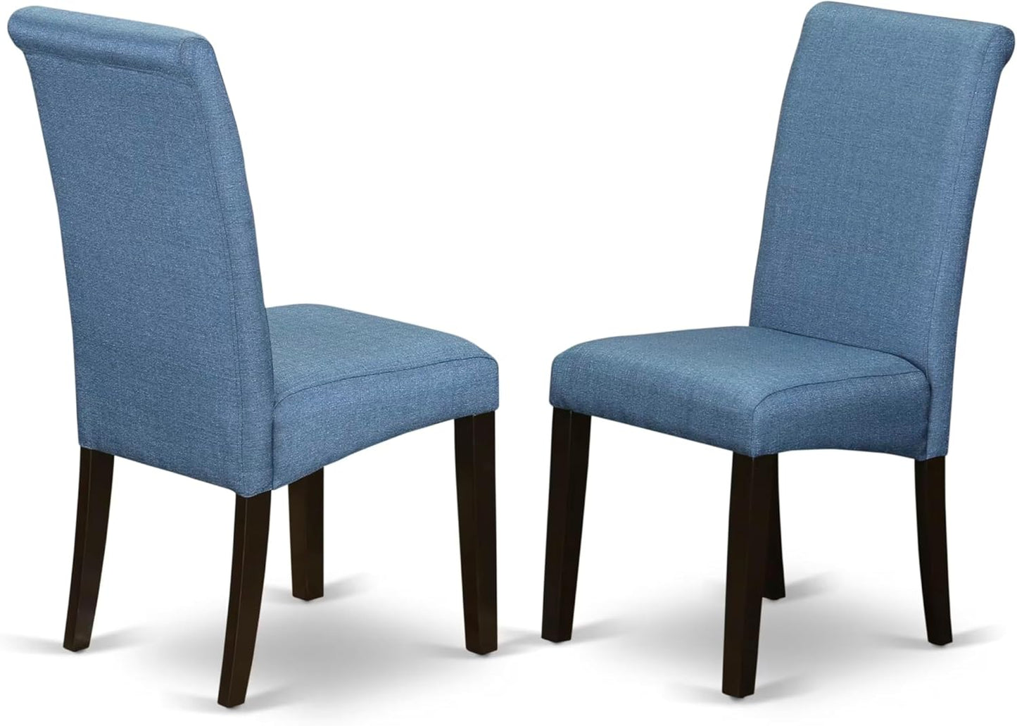 BOBA5-CAP-21 5 Piece Kitchen Table & Chairs Set Includes a round Dining Room Table and 4 Blue Color Linen Fabric Parsons Dinette Chairs, 42X42 Inch, Cappuccino