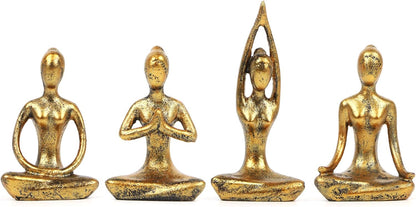 4Pcs Yoga Meditation Home Decor, Resin Yoga Figurines Modern Decorations for Shelf Bedroom Living Room Yoga Room Zen Decor (3.3"-Gold)