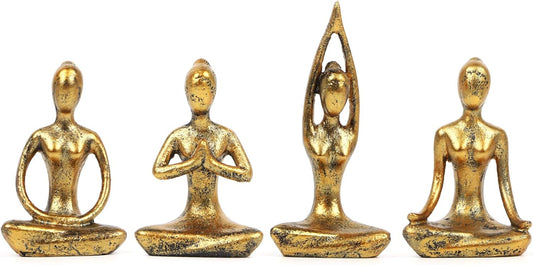 4Pcs Yoga Meditation Home Decor, Resin Yoga Figurines Modern Decorations for Shelf Bedroom Living Room Yoga Room Zen Decor (3.3"-Gold)