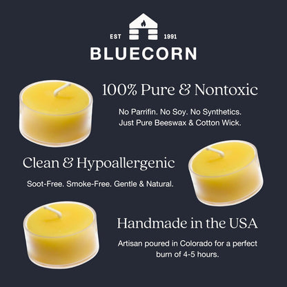 Tea Light Candles, 100% Pure Natural Bees Wax, Yellow Tea Lights, Fragrance Free, Paraffin & Soy Free Candle Wax, Clean Burning, Long Lasting (4-5 Hrs), American Made, 24 Pack
