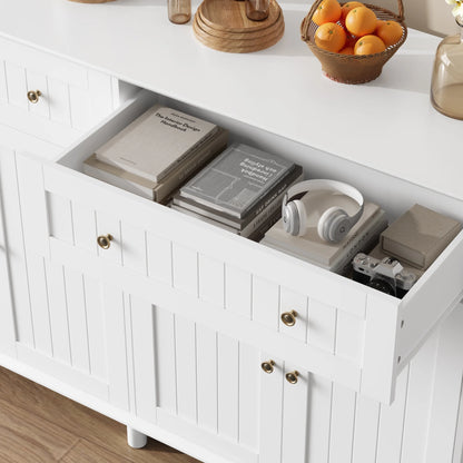 55.1"W Kitchen White Buffet Cabinet with Storage Drawer & Adjustable Shelf, Wood Coffee Bar Cabinet Sideboard for Dining Room