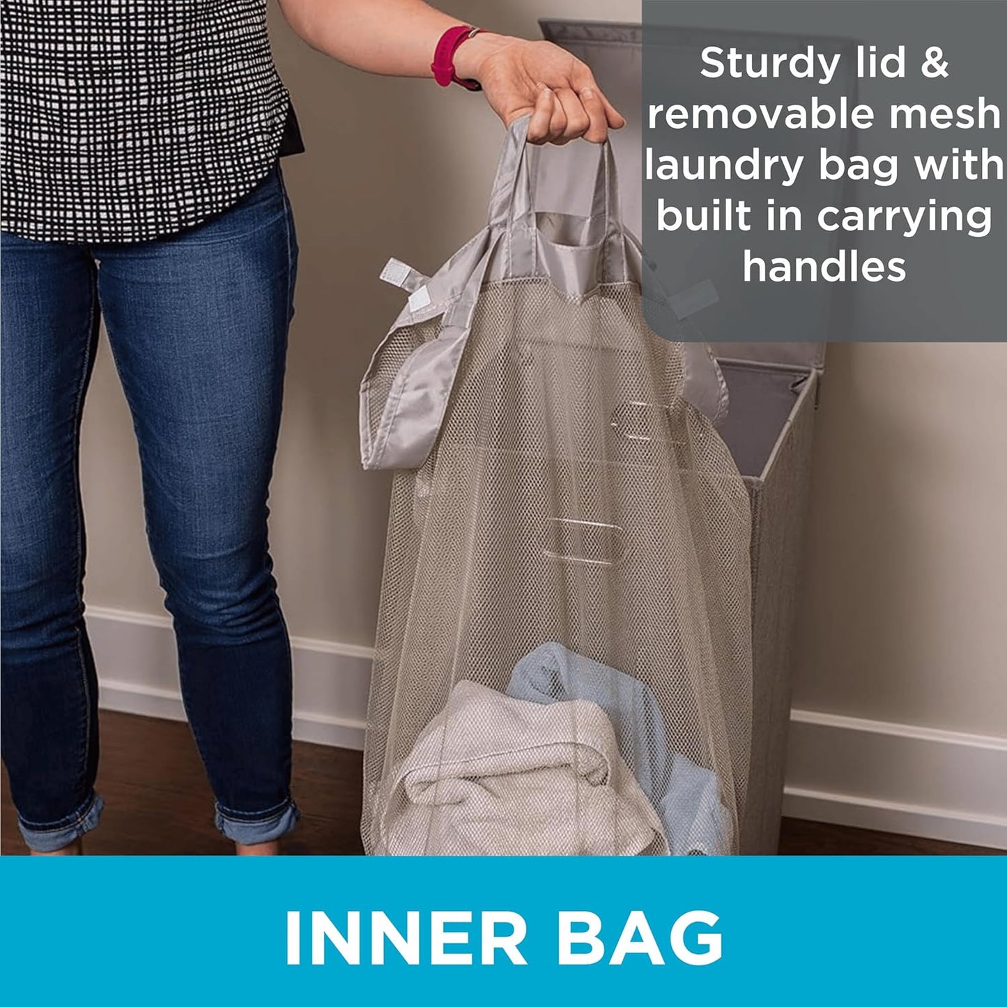 Laundry Hamper with Lid | Removable Bags for Sorting Clothes | Sectioned Laundry Basket for Bedroom & Bathroom | Collapsible Storage Bin with Cover | Single, Grey