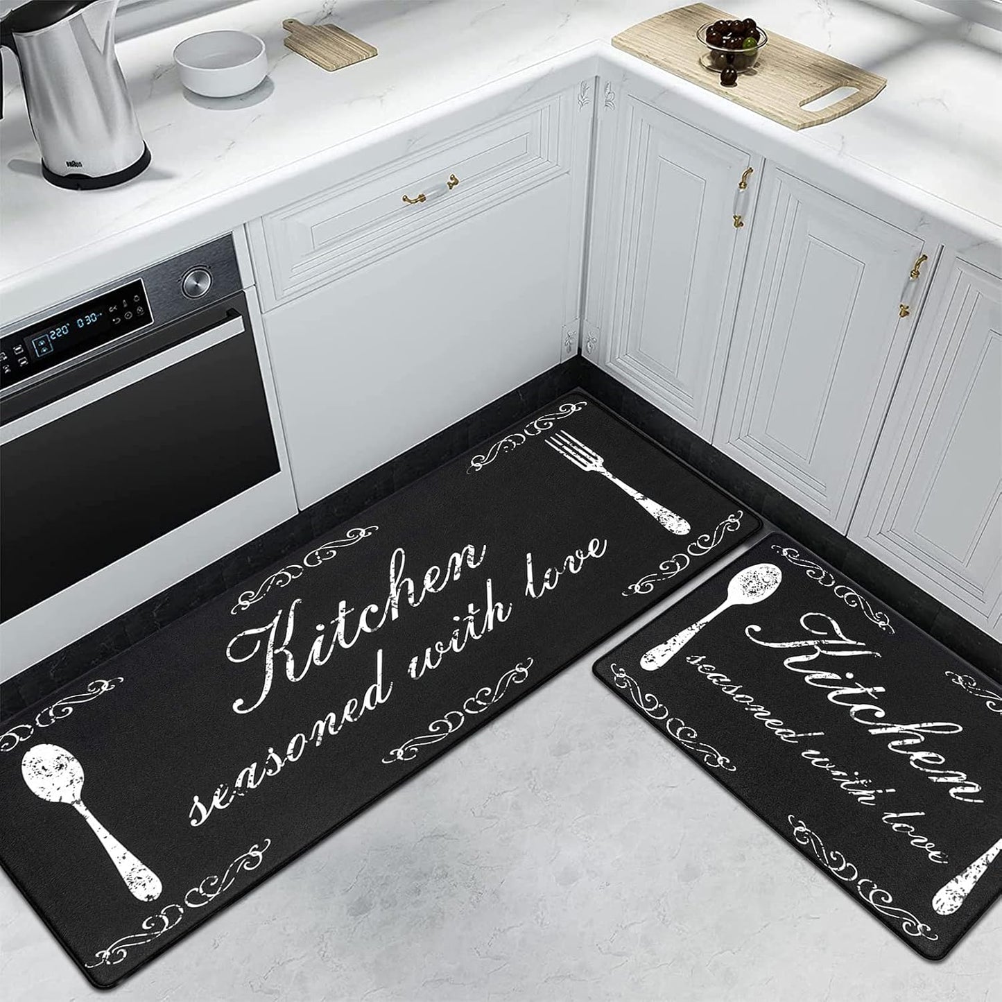 anti Fatigue Kitchen Mat Set of 2 Cushioned Kitchen Floor Mats Waterproof Kitchen Rugs Non Slip Kitchen Runner Rug Comfort Soft Standing Mat Carpets