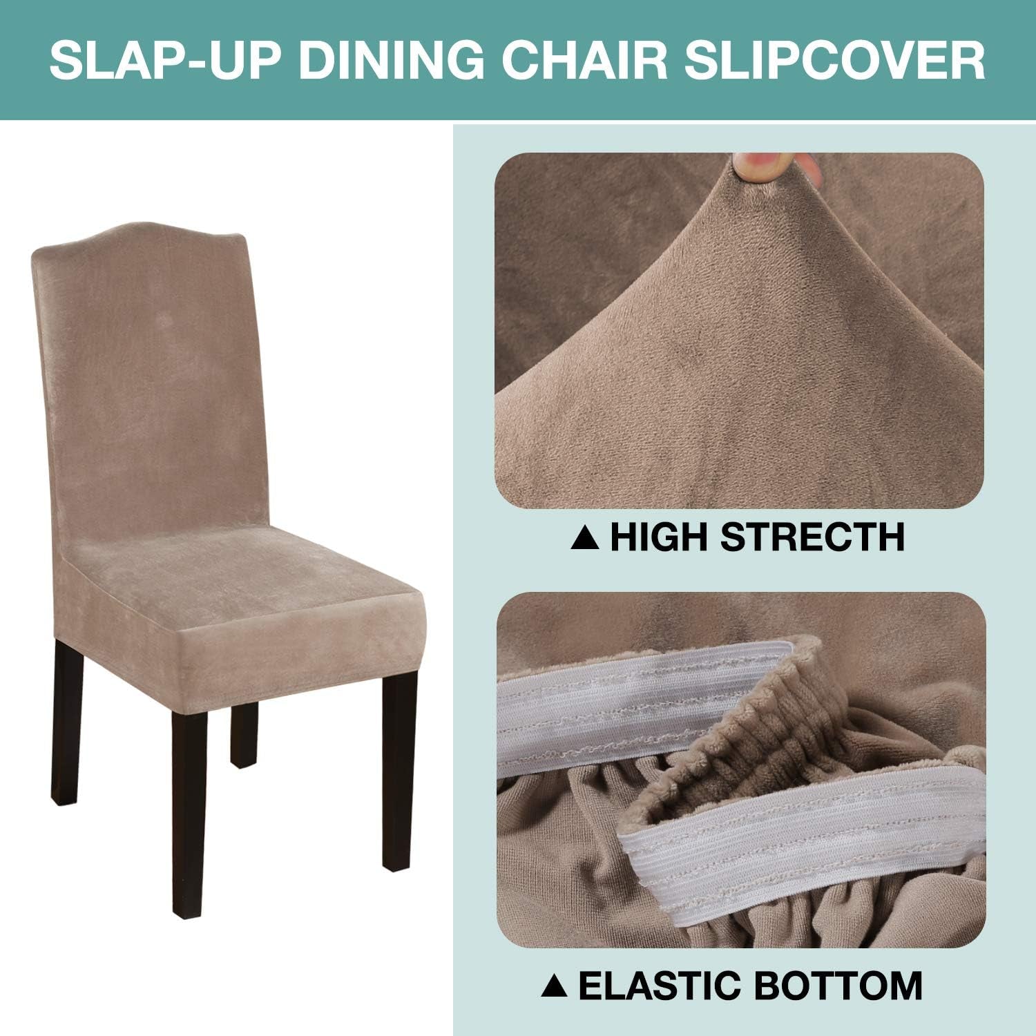 Dining Chair Covers Stretch Chair Covers for Dining Room Velvet Chair Protector Covers Slipcover Parson Chair Covers Set of 4 for Hotel Ceremony, Thick Soft Velvet Fabric (4, Taupe)