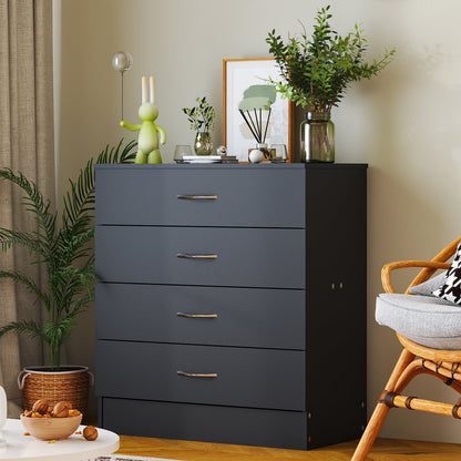 Black Chest of Drawers Dresser Wood Organizer Cabinet, 4 Drawer Nightstand Side Table, Furniture for Bedroom