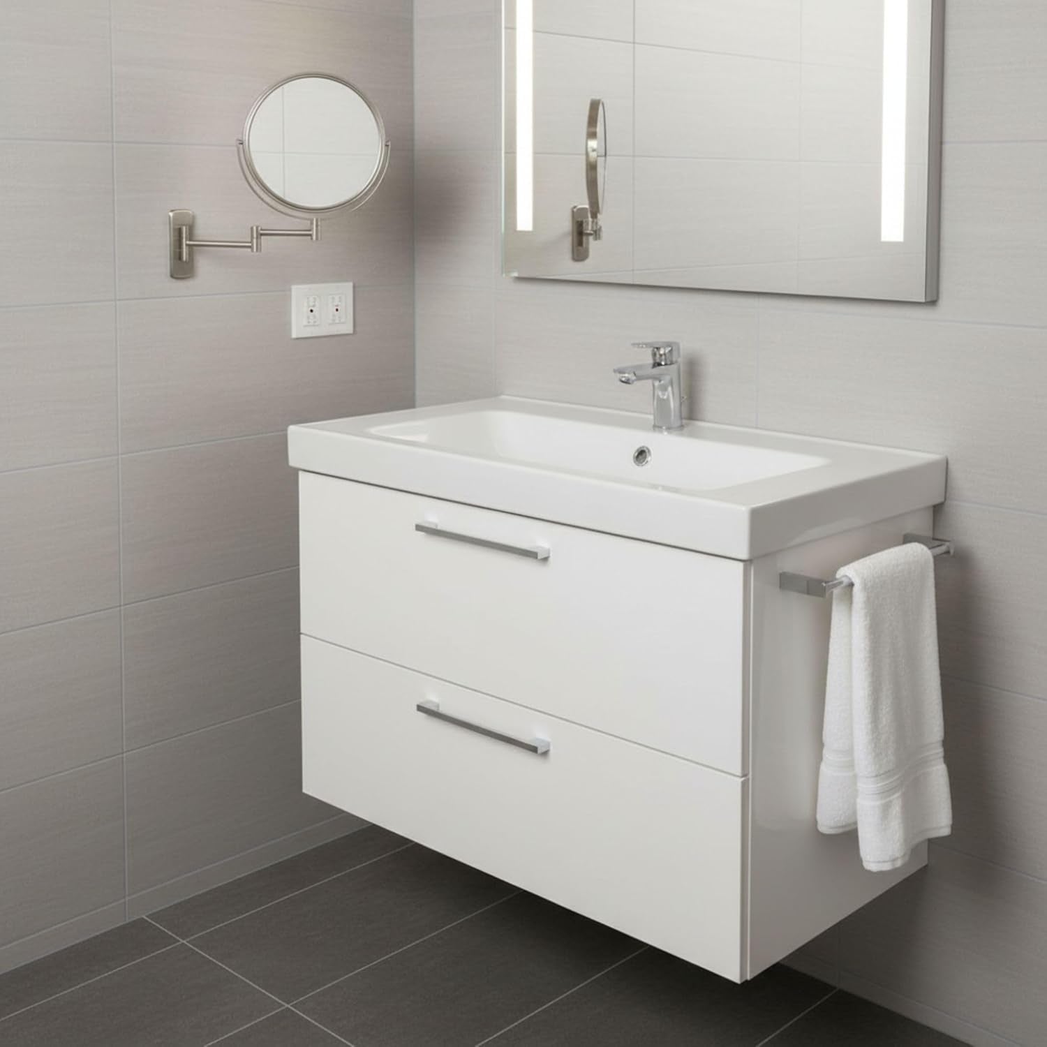 Wall-Mounted Magnifying Mirror - Bathroom Makeup Mirror with 5X Magnification - 8-Inch Diameter - Nickel Finish - Model JP7506N