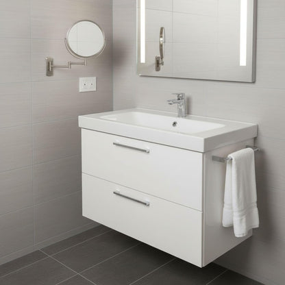 Wall-Mounted Magnifying Mirror - Bathroom Makeup Mirror with 5X Magnification - 8-Inch Diameter - Nickel Finish - Model JP7506N