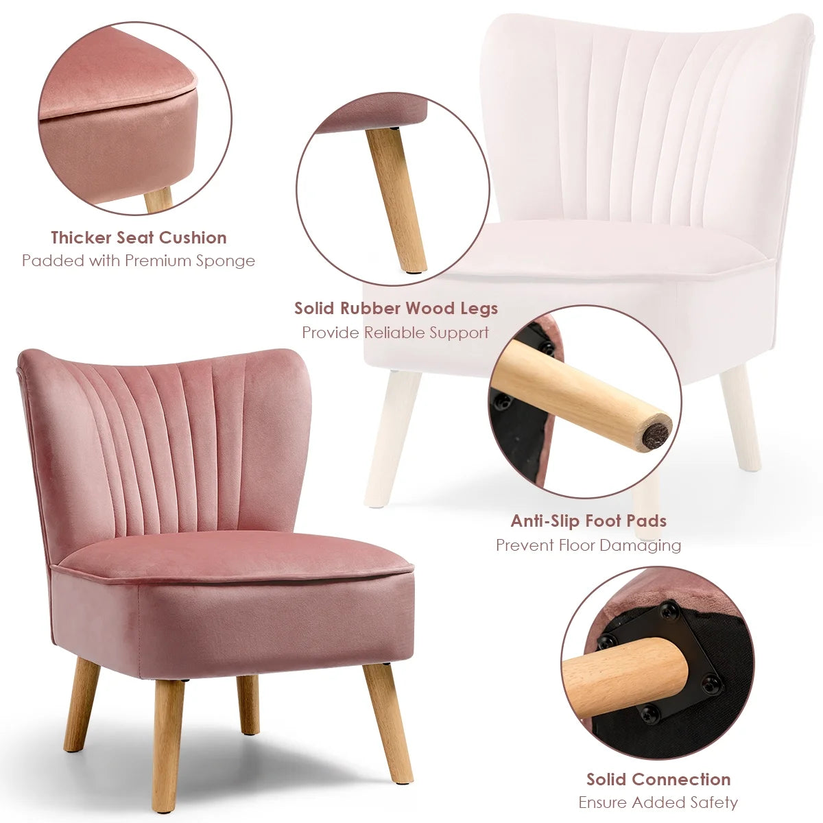 Armless Accent Chair Modern Velvet Leisure Chair Single Upholstered