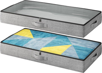 2-Pack under Bed Storage Containers, 4.5 Inches Tall Low Profile Underbed Clothes Storage Organizer Bin with Sturdy Sidewalls/Bottom, Underbed Storage Bins 2 Storage Thin Bins