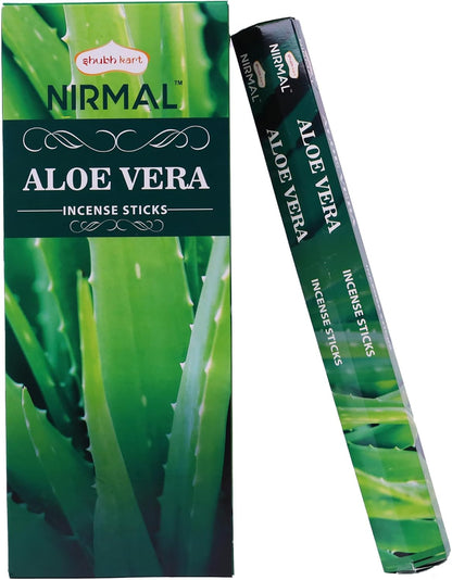 Nirmal Aloe Vera Incense Sticks, Pack of 6 (120 Sticks). Fresh, Clean & Soothing Scent. Perfect for Stress Relief, Relaxation, Yoga & Refreshing Home Fragrance