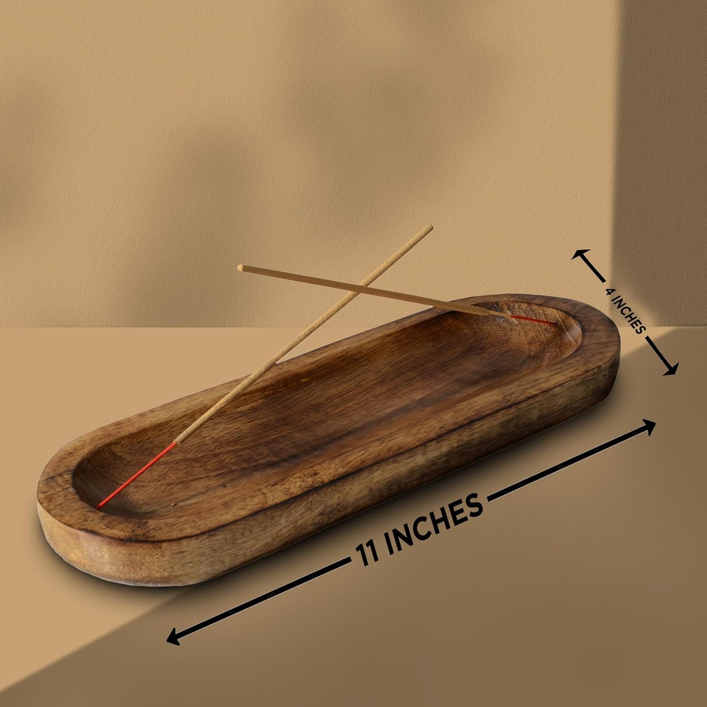 Wooden Brown Incense Holder -Incense Burner Holder –Ash Catcher - Incense Stick Holder - Meditation & Yoga - Great Gift for Any Occasion Size 11X4 Inch