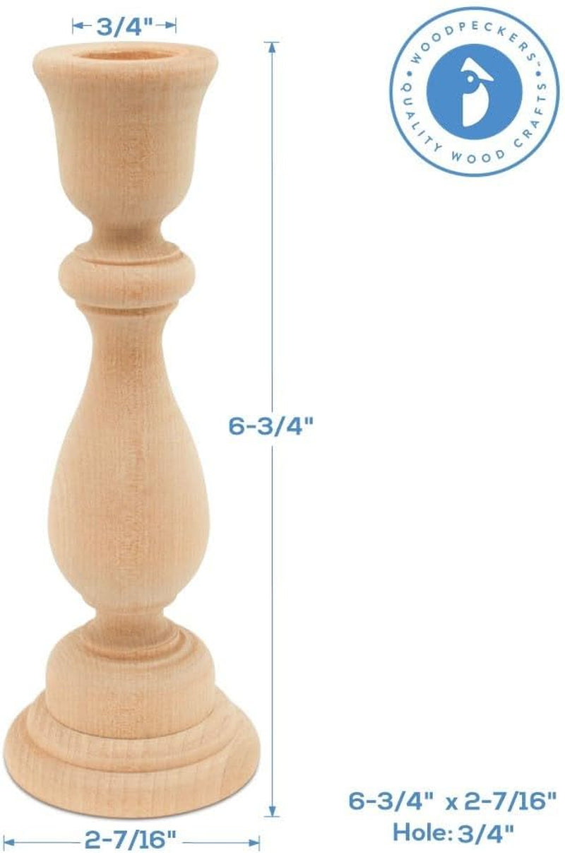 Wood Candle Holders, 6-3/4 Inch Wooden Candlestick Holders with 3/4 Inch Hole, Set of 2 Unfinished Wooden Candle Holders, Farmhouse Rustic Candle Holder for Crafts, Decorating and Painting