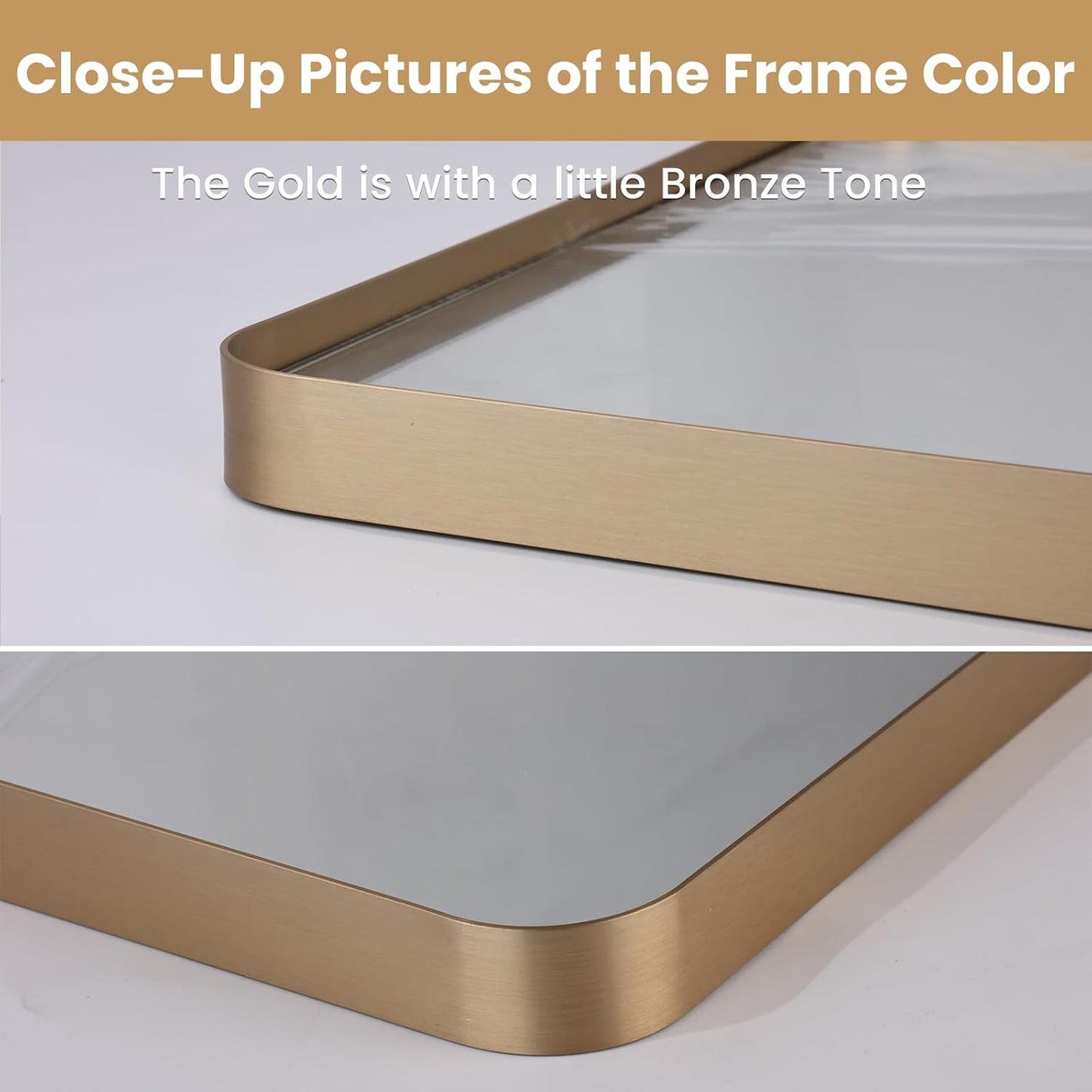 20”X30” Gold Bathroom Mirror, Rounded Rectangle Gold Frame Mirror, Brushed Gold Bathroom Vanity Mirror Wall-Mounted, Anti-Rust, Hangs Horizontally or Vertically