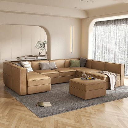 Modular Sectional Sofa, Convertible Sectional Couch with Storage Seat, U Shaped Sofa Couch with Reversible Chaise, Caramel Brown