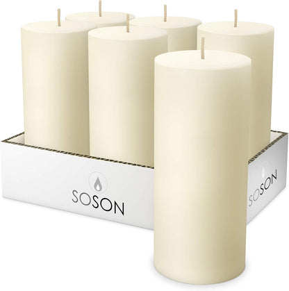 3X6 Inch Ivory Pillar Candles Set of 6, Smooth Texture, Unscented Ivory Candles, Dripless Candles, 3 Inch Pillar Candles Ideal as Wedding, Parties, Spas, Dinner, Home Decoration, Church