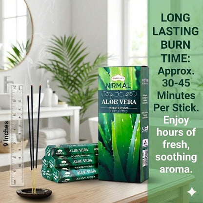 Nirmal Aloe Vera Incense Sticks, Pack of 6 (120 Sticks). Fresh, Clean & Soothing Scent. Perfect for Stress Relief, Relaxation, Yoga & Refreshing Home Fragrance