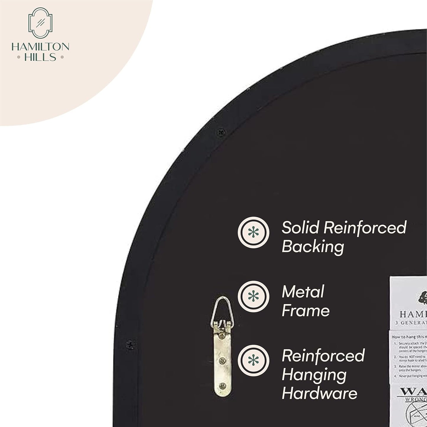 24X36 Inch Brushed Black Metal Framed Mirror - Hanging Wall Mounted Mirror - Arched Top Corner Deep Set Design Rounded Rectangle Mirror - Bedroom, Bathroom Vanity Mirrors for Wall