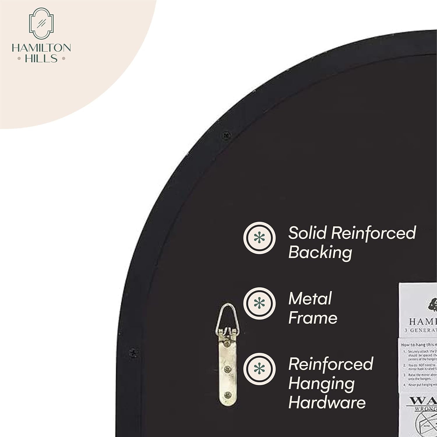 24X36 Inch Brushed Black Metal Framed Mirror - Hanging Wall Mounted Mirror - Arched Top Corner Deep Set Design Rounded Rectangle Mirror - Bedroom, Bathroom Vanity Mirrors for Wall