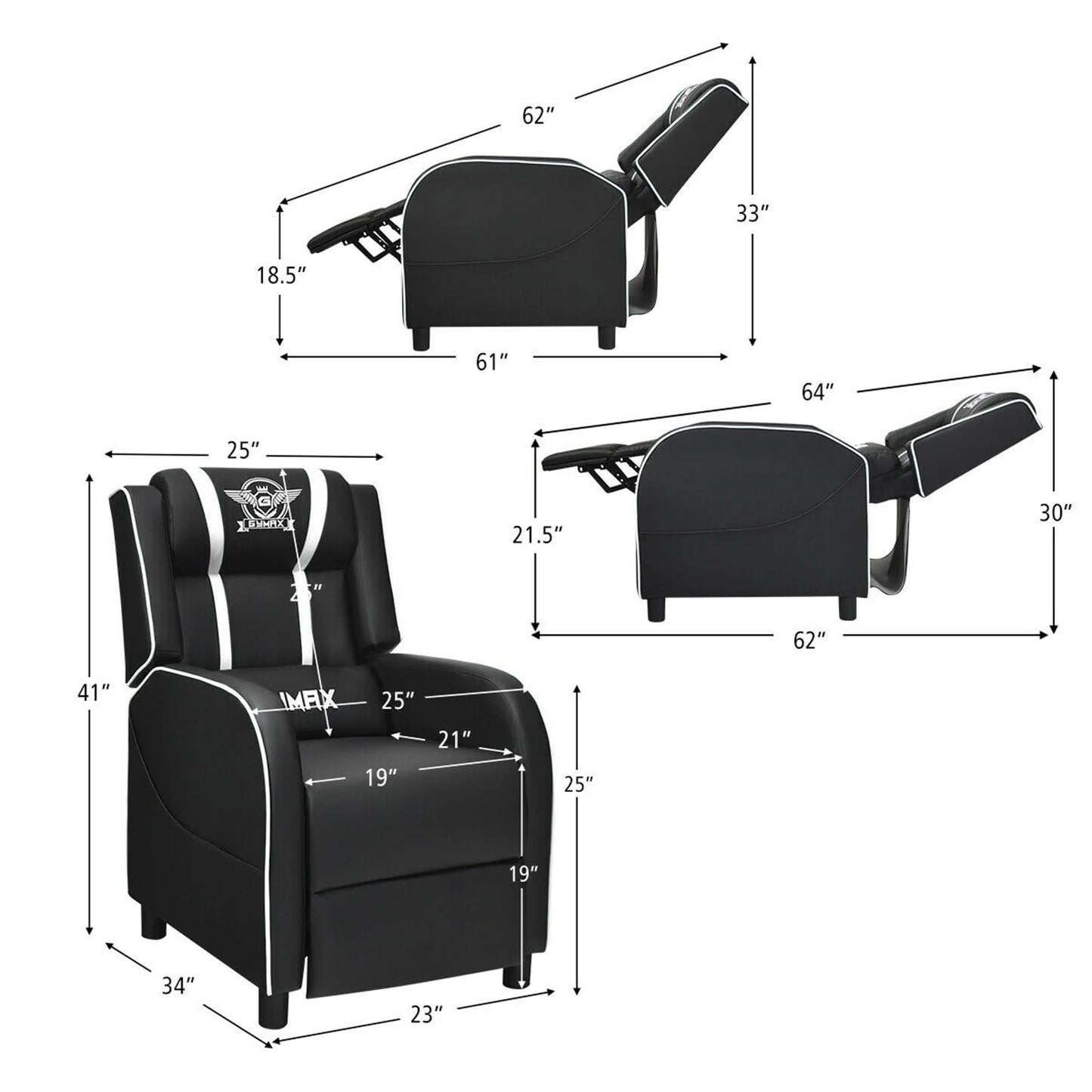 Massage Gaming Recliner Chair Racing Single Lounge Sofa Home Theater Seat White