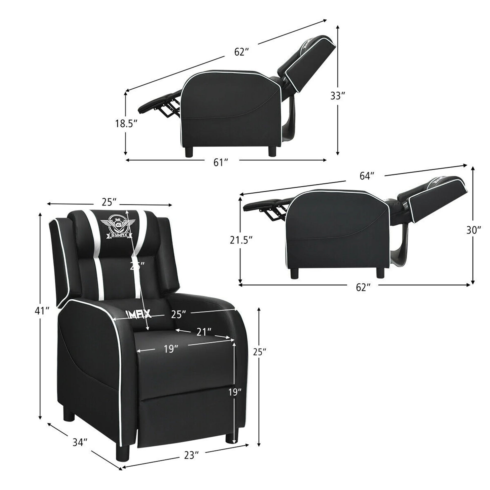 Massage Gaming Recliner Chair Racing Single Lounge Sofa Home Theater Seat White