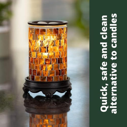 Wall Plug-In Wax Warmer for Scented Wax Mosaic Glass Radiant Sienna Electric Home Fragrance Warmer for Essential Oils Candle Wax Melts and Tarts Scent Warmer Night Light