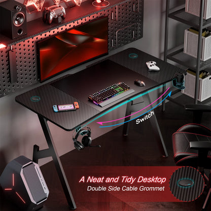 55 Inch Gaming Desk, Ergonomic Gaming Table, Computer Desk with Headphone Hook & Cup Holder