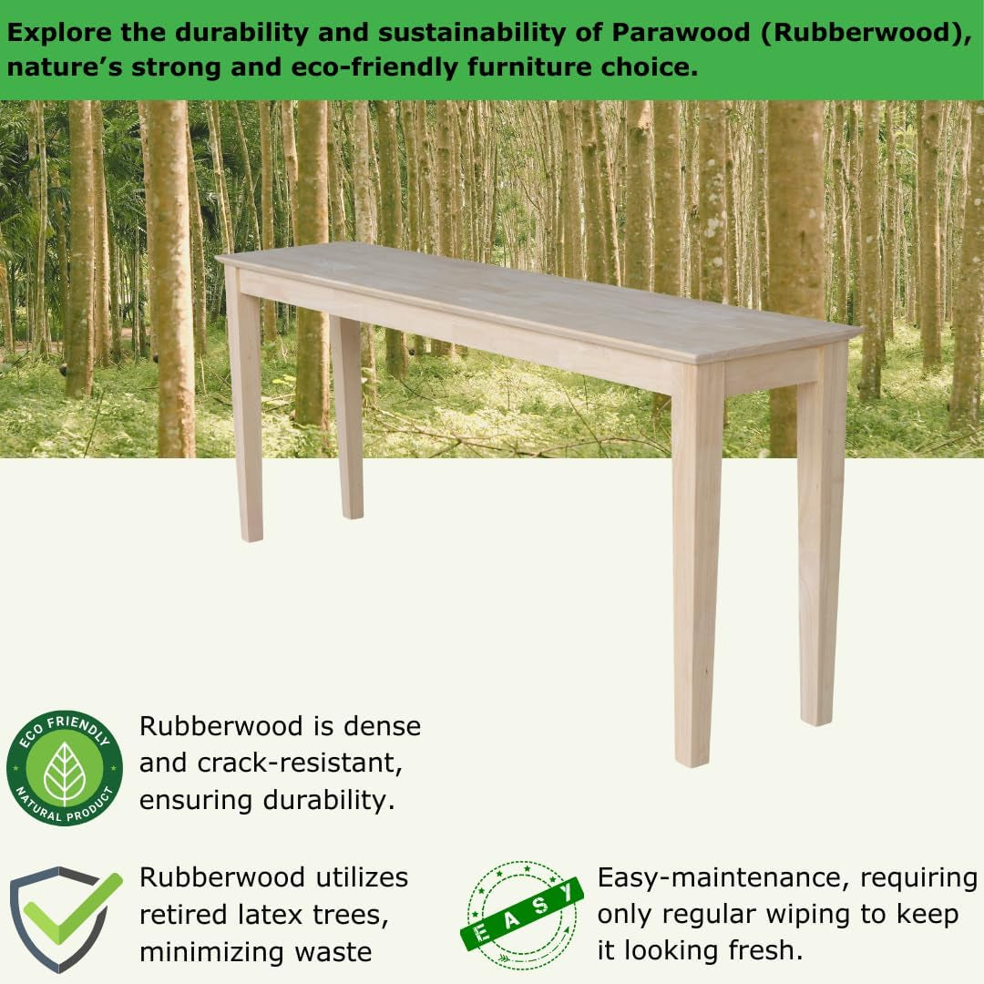 International Concepts Shaker Console Table, 72-Inch Long, Solid Parawood, Unfinished