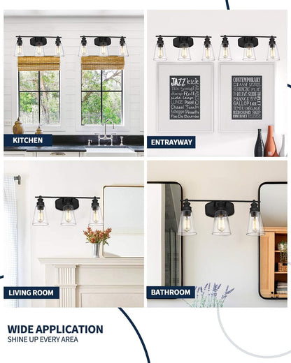 Bathroom Light Fixtures, 22.25 Inch 3-Light Vanity Lights with Clear Glass Shade in Black Finish, MBA99987-3
