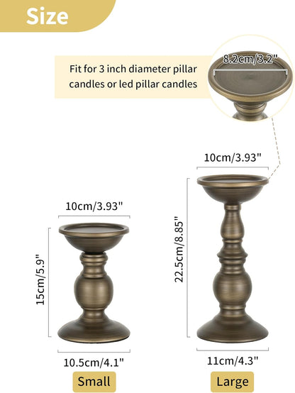 2 Pcs Bronze Iron Pillar Candle Holders, Most Ideal for 3" Pillar Candle, Gifts for Wedding, Party, Home, Spa, Reiki, Votive Candle (2 X S)