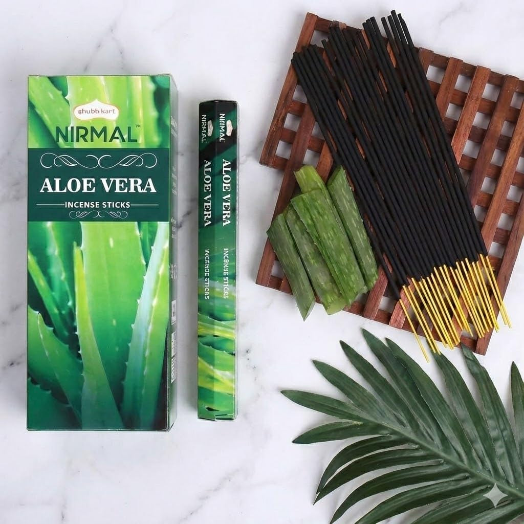 Nirmal Aloe Vera Incense Sticks, Pack of 6 (120 Sticks). Fresh, Clean & Soothing Scent. Perfect for Stress Relief, Relaxation, Yoga & Refreshing Home Fragrance