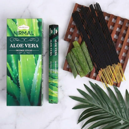 Nirmal Aloe Vera Incense Sticks, Pack of 6 (120 Sticks). Fresh, Clean & Soothing Scent. Perfect for Stress Relief, Relaxation, Yoga & Refreshing Home Fragrance