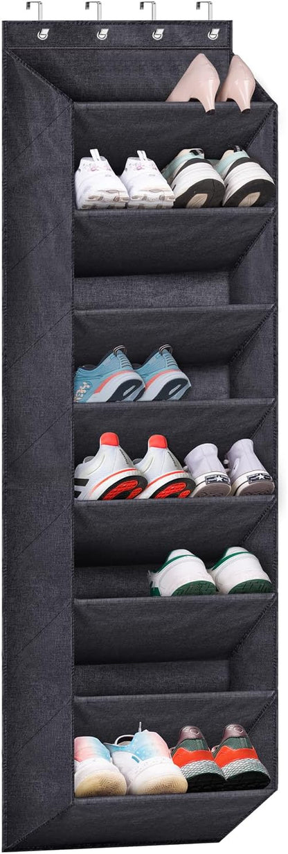 over the Door Shoe Organizer for Closet with Large Deep Pockets, Narrow Shoe Rack for Door Hanging Boots Storage, Black