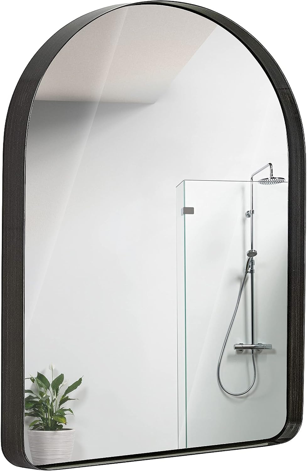 24X36 Inch Brushed Black Metal Framed Mirror - Hanging Wall Mounted Mirror - Arched Top Corner Deep Set Design Rounded Rectangle Mirror - Bedroom, Bathroom Vanity Mirrors for Wall