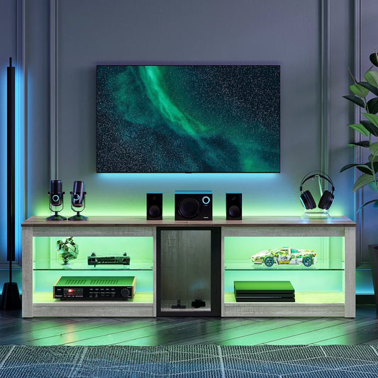TV Stand for Tvs up to 70" with LED Light, Entertainment Center for PS5 with Shelves, Black Marble