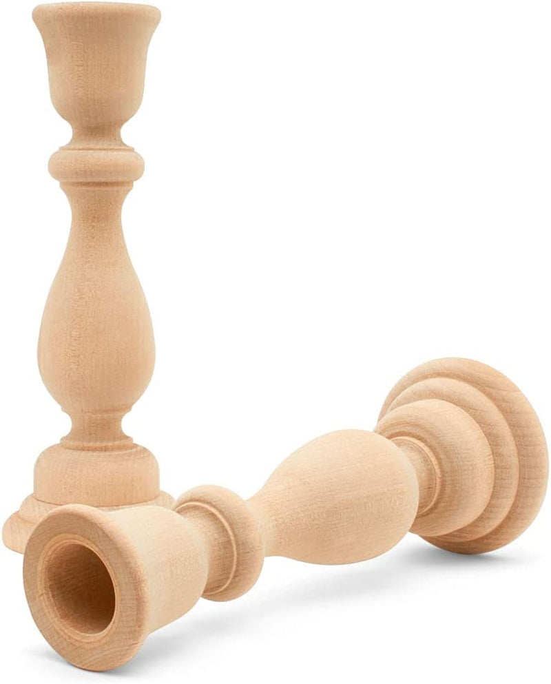 Wood Candle Holders, 6-3/4 Inch Wooden Candlestick Holders with 3/4 Inch Hole, Set of 2 Unfinished Wooden Candle Holders, Farmhouse Rustic Candle Holder for Crafts, Decorating and Painting