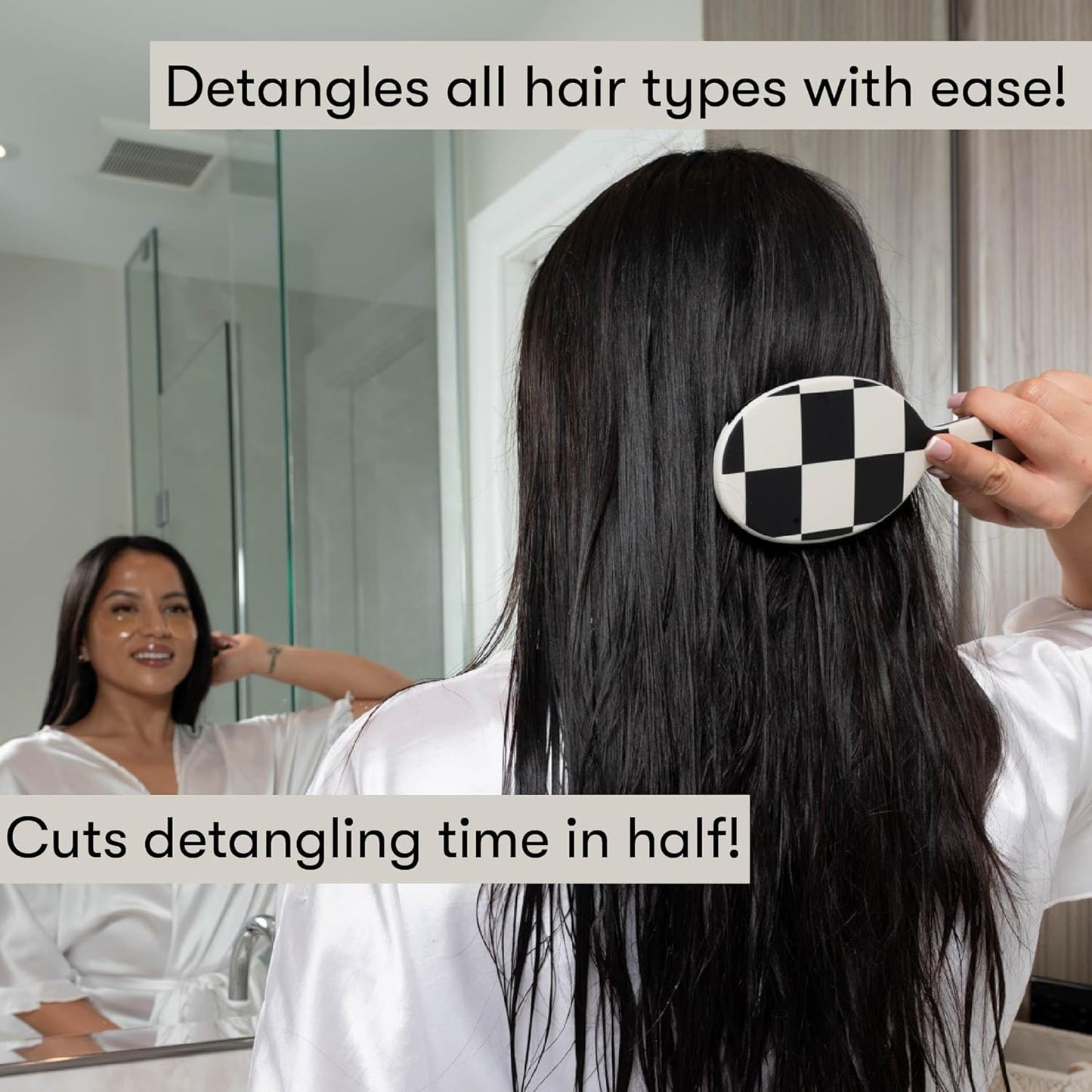 Checkered Print Hair Brush Detangler – Wet Hair Brushes for Women, Womens Hair Brush, Black and White Checkered Hair Accessories, Hairbrush for Women, Cepillos Para Cabello – Detangle Brush